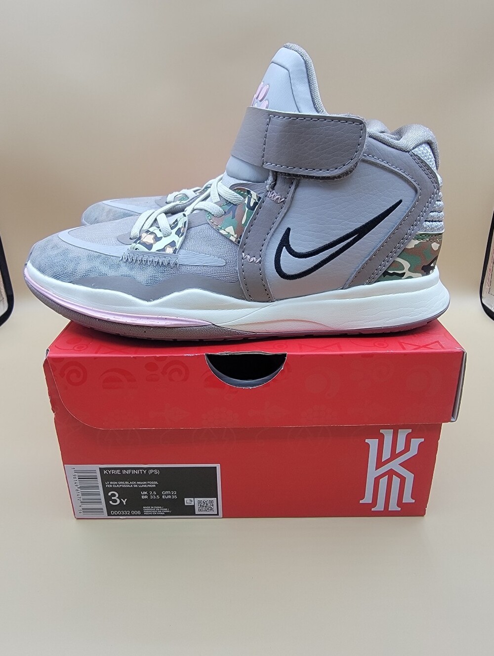 Nike Kyrie Infinity PS Leopard Camo Big Kid's Shoes Size 3Y Tan Black Gray w/Box